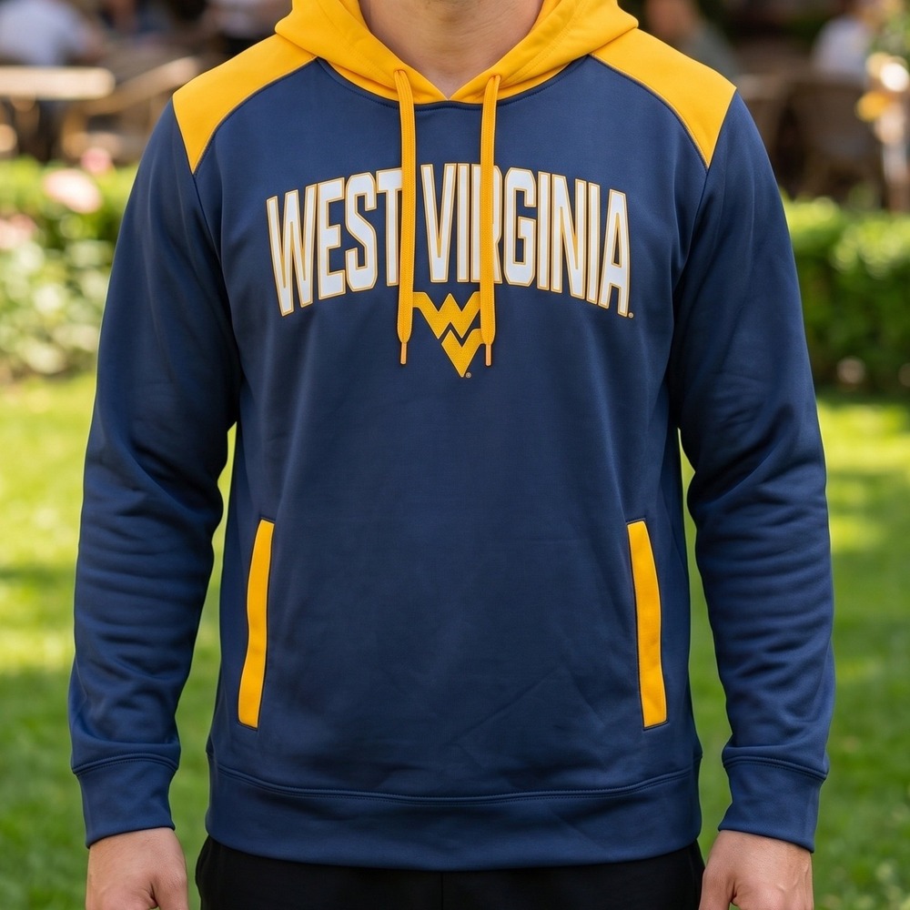 CSA West Virginia Mountaineers NCAA Hoodie Navy Gold‎ Mens XL Performance Fleece